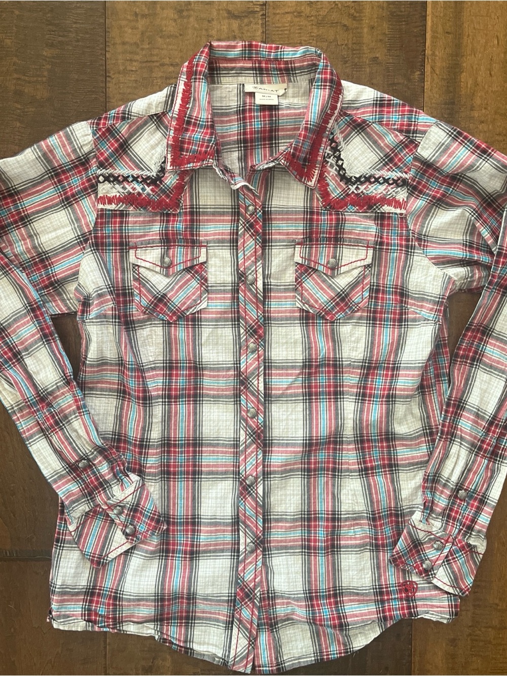 Ariat Karina Embroidered Plaid Snap, women's long-sleeve western shirt sz Medium